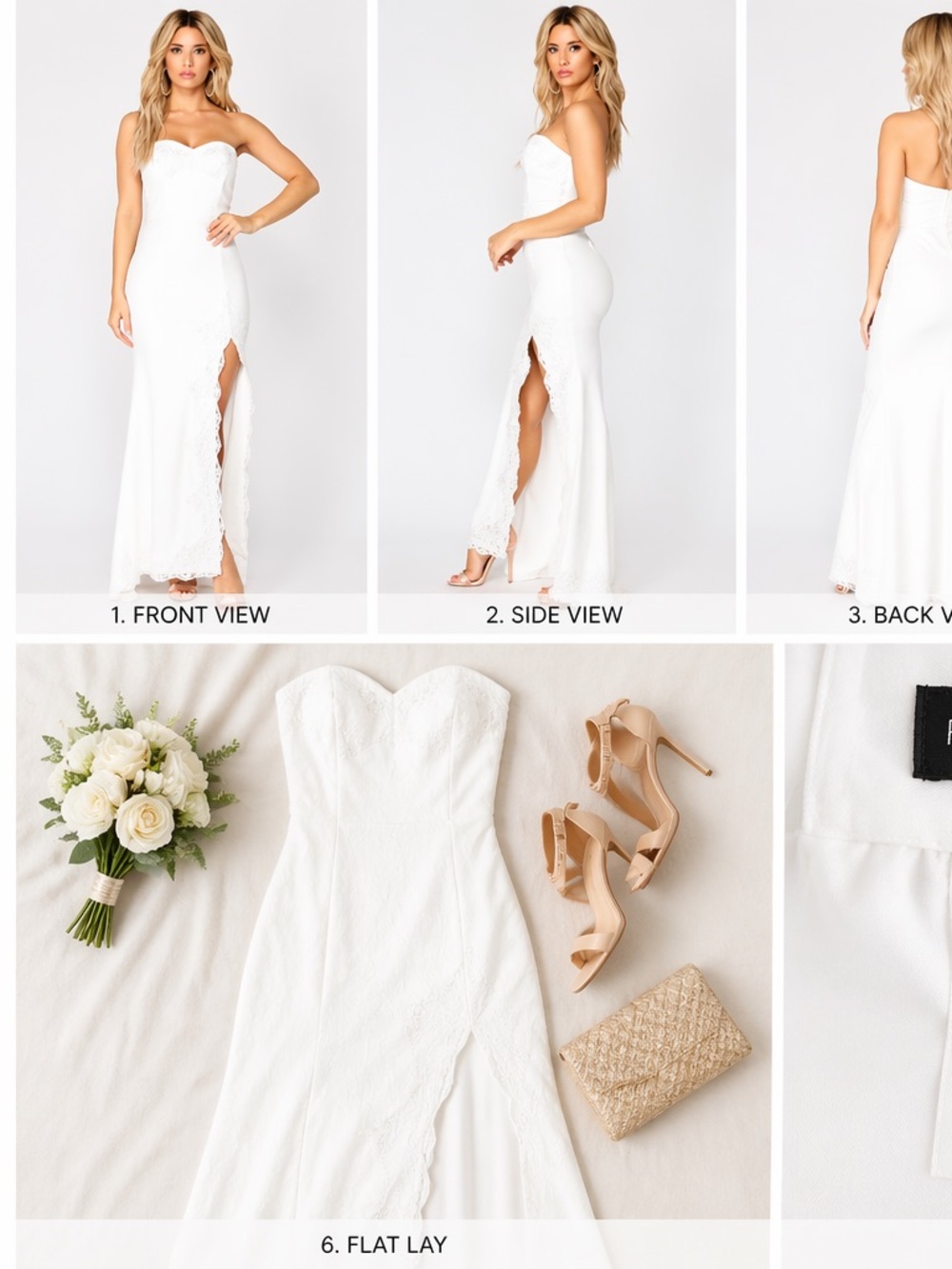 Elegant Strapless White Lace Gown w/ High Slit | Bridal or Formal Event